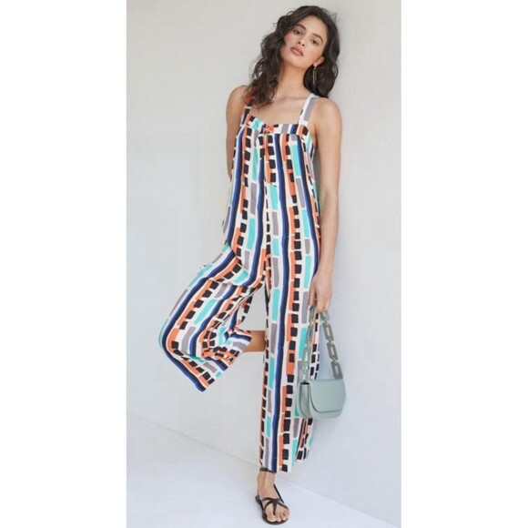 Anthropologie Corey Lynn Calter Jumpsuit Wide-Leg Tie-Front Boho Preppy Sz M NWT